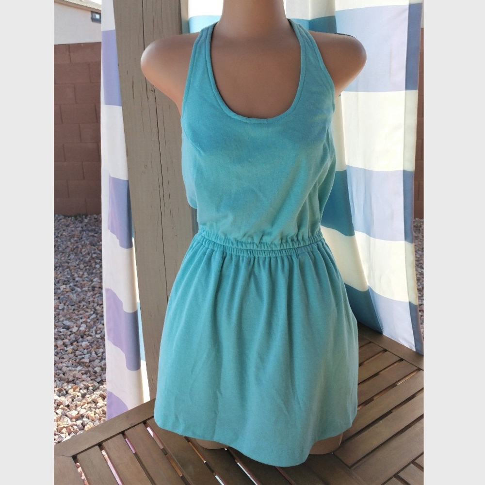 VINTAGE 80s/90s XS Aqua Blue Athletic Tank Dress